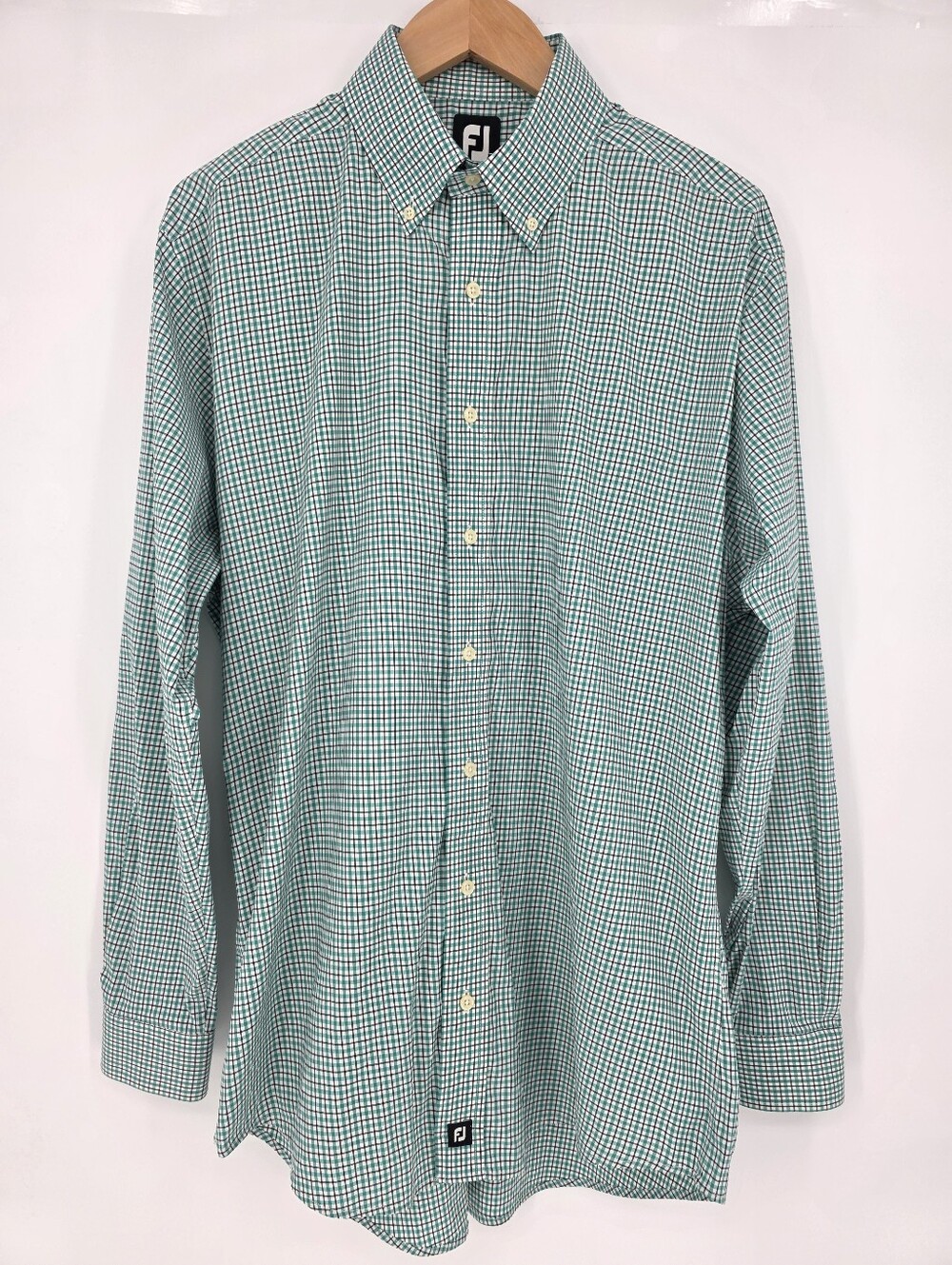 FootJoy Mens Large Performance Button Down Shirt Check Stretch Golf